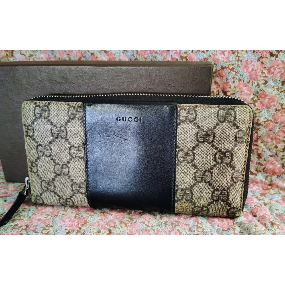 Vintage Gucci GG Supreme Zip-Around Wallet – Black & Gray Canvas & Leather - Picture 9 of 12